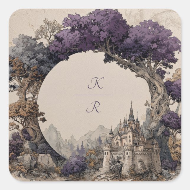 Enchanted Circle Castle Wedding Square Sticker (Front)
