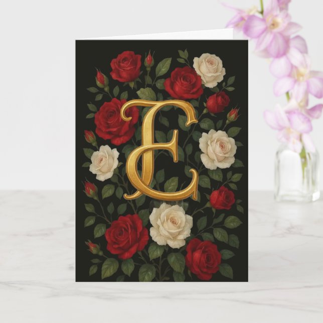  Enchanted Climbing Roses Initial “E”  Card (Orchid)