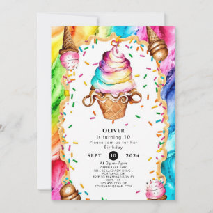 Enchanted Colourful Creamy Ice Cream Birthday Invitation