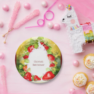 Enchanted Colourful Joyful Strawberry Birthday Paper Plate