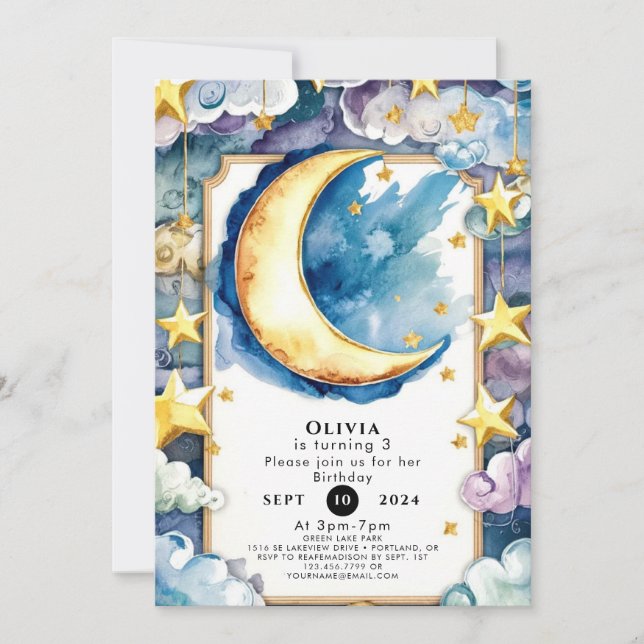 Enchanted Colourful Moon Birthday Invitation (Front)
