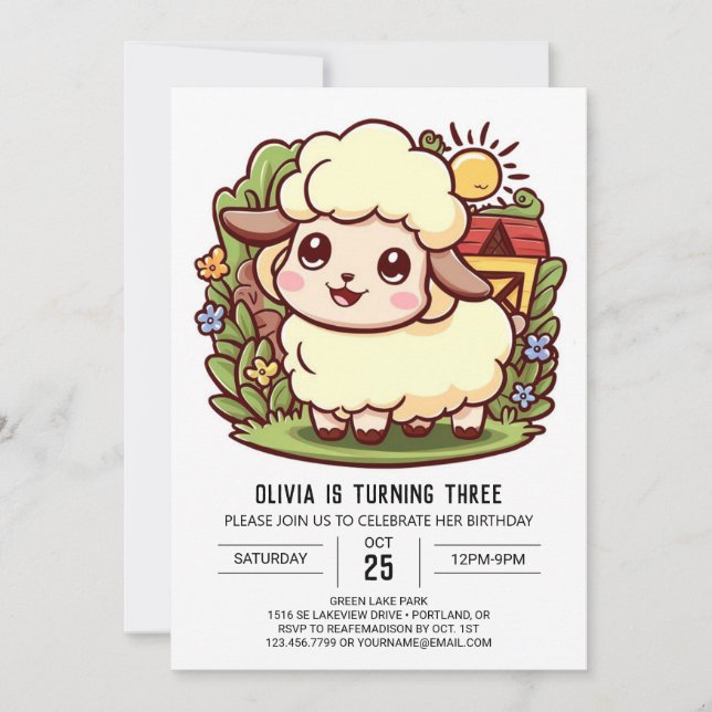 Enchanted Colourful Sheep Digital Birthday Invitation (Front)