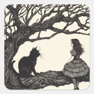 Enchanted Conversations: Alice & the Cheshire Cat Square Sticker