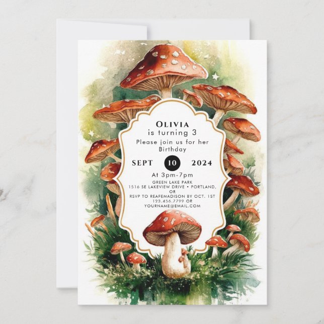 Enchanted Cottage Mushroom Birthday Invitation (Front)