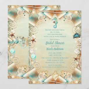Enchanted Cream Under Sea Pearls Ribbon Bridal  Invitation