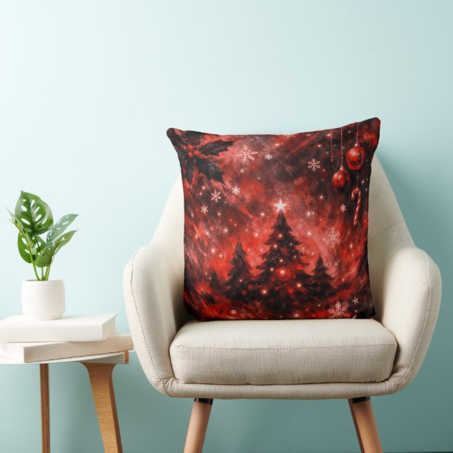 Enchanted Crimson Christmas Night Cushion (Chair)
