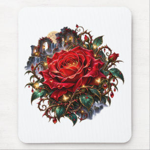 Enchanted Crimson Rose – Gothic Fantasy Mouse Mat