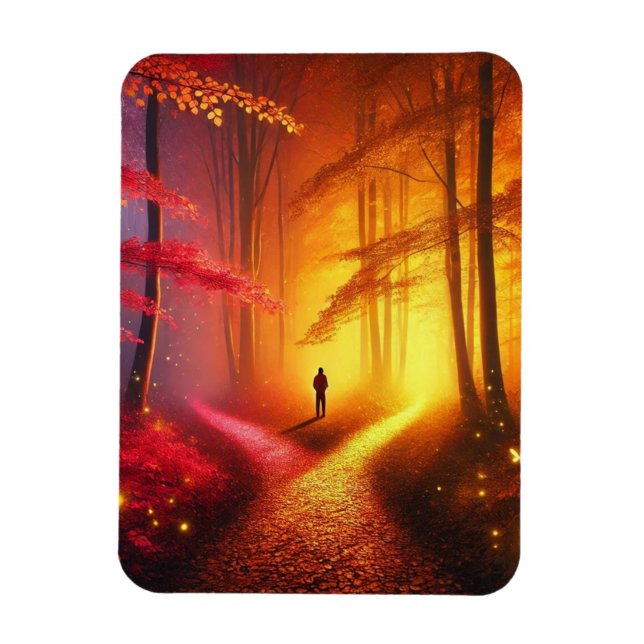 Enchanted Crossroads – Vibrant Autumn Forest Art P Magnet (Vertical)