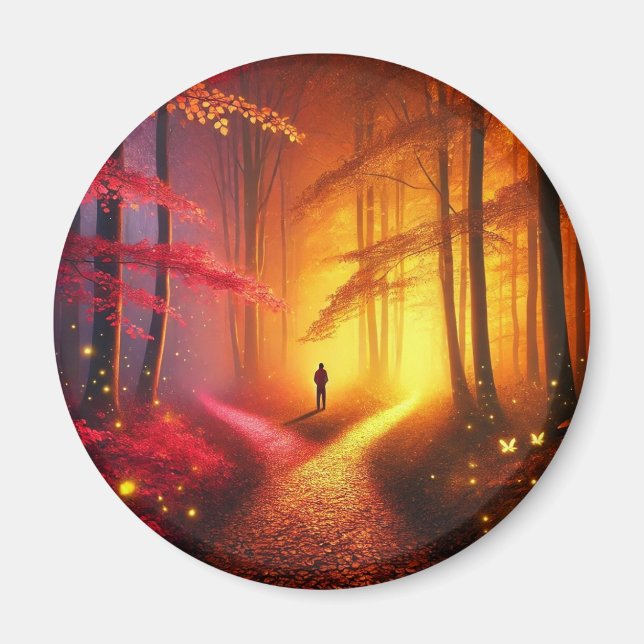 Enchanted Crossroads – Vibrant Autumn Forest Art P Magnet (Front)