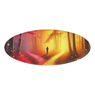 Enchanted Crossroads – Vibrant Autumn Forest Art P Name Tag