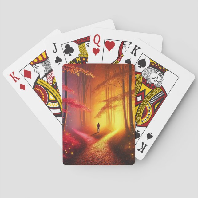 Enchanted Crossroads – Vibrant Autumn Forest Art P Playing Cards (Back)
