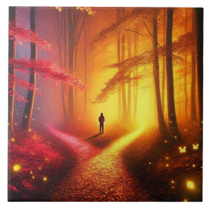 Enchanted Crossroads – Vibrant Autumn Forest Art P Tile