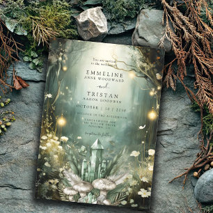 Enchanted Crystal Forest Green Wedding Invitation