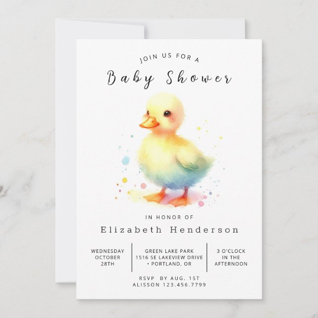  Enchanted Custom Duck Baby Shower Invitation (Front)