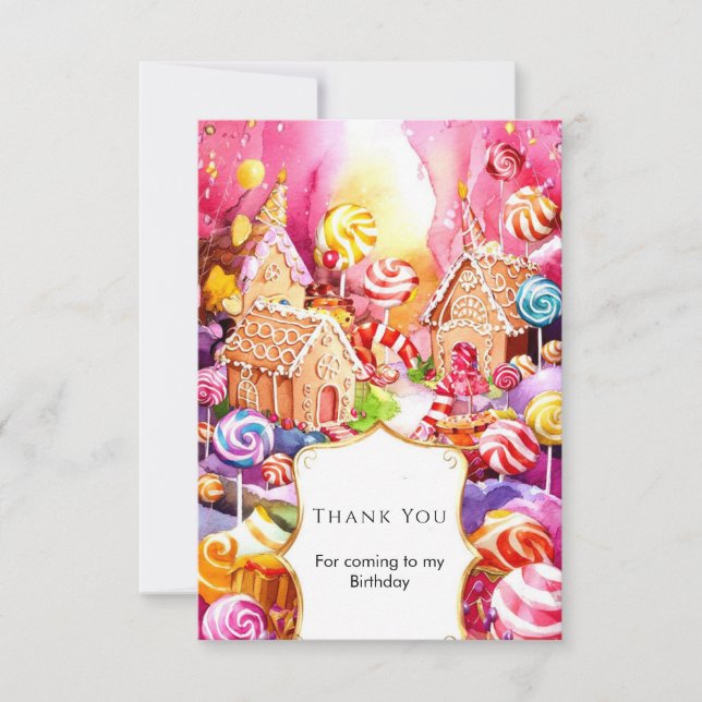 Enchanted Cute Candyland Birthday Thank You Card (Front)