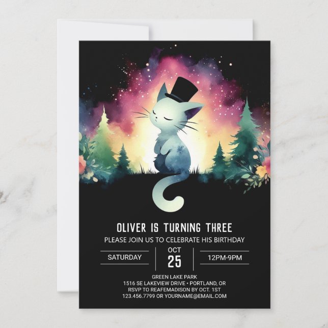Enchanted Cute Cat Birthday Invitation (Front)
