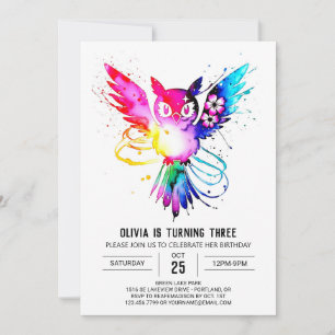 Enchanted Cute Digital Owl Birthday Invitation