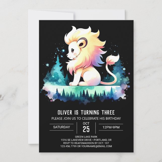 Enchanted Cute Lion Birthday Invitation (Front)