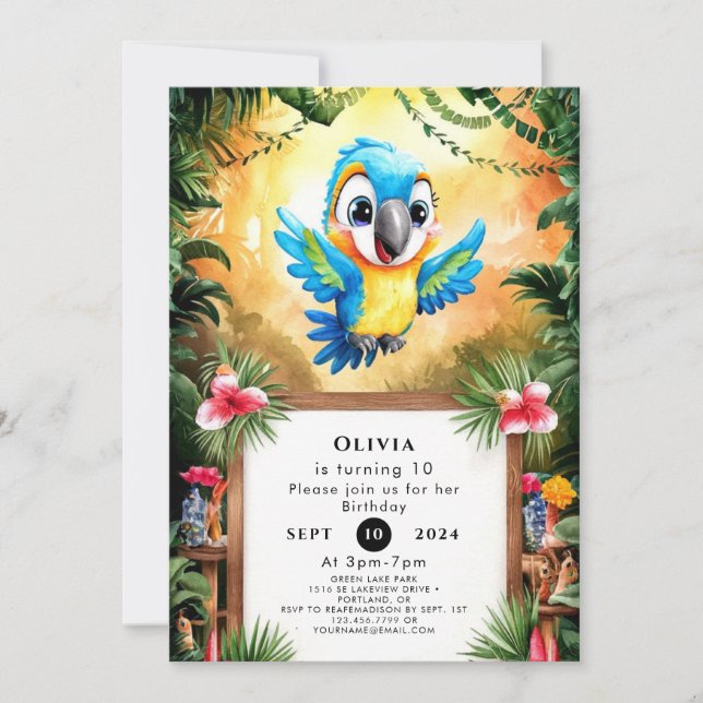 Enchanted Cute Parrot Birthday Invitation (Front)