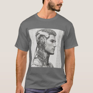 Enchanted Cyborg: Minimalist Line Art Design T-Shirt