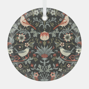 Enchanted Dark Vintage Floral Birds Glass Tree Decoration