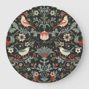 Enchanted Dark Vintage Floral Birds Large Clock