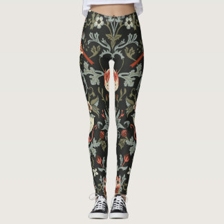 Enchanted Dark Vintage Floral Birds Leggings