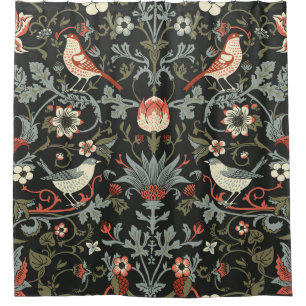 Enchanted Dark Vintage Floral Birds Shower Curtain