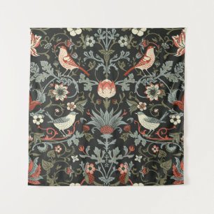 Enchanted Dark Vintage Floral Birds Tapestry