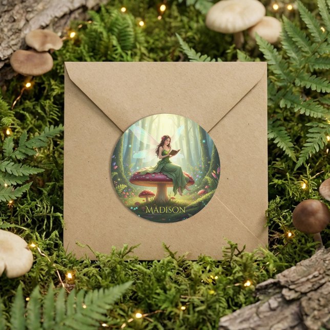 Enchanted Day Fairy Reading a Book Classic Round Sticker (Creator Uploaded)