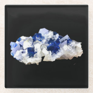 Enchanted Deep Blue Fluorite Gemstone Crystal Aura Glass Coaster