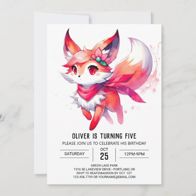 Enchanted Digital Fox Birthday Invitation (Front)