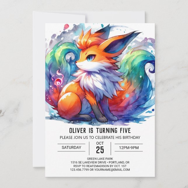 Enchanted Digital Fox Birthday Invitation (Front)