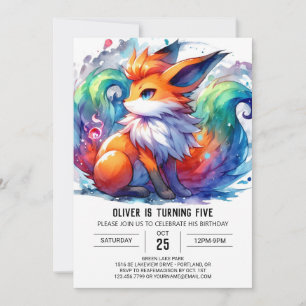 Enchanted Digital Fox Birthday Invitation