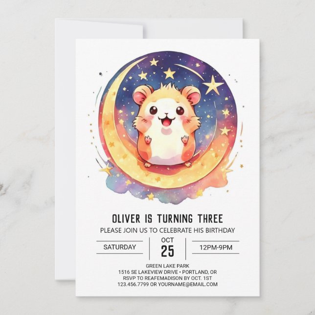 Enchanted Digital Hamster Birthday Invitation (Front)