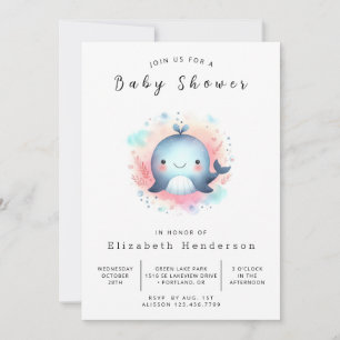 Enchanted Digital Whale Baby Shower Invitation
