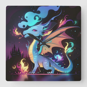 Enchanted Dragon Fire Square Wall Clock