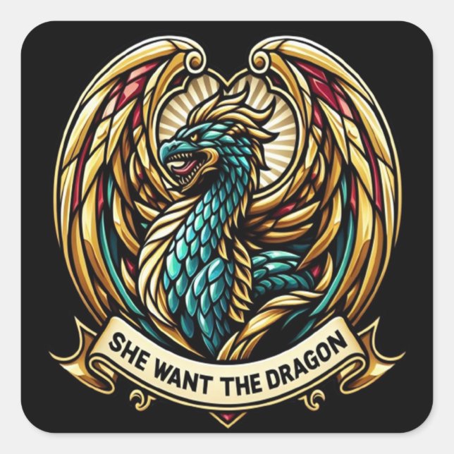 Enchanted Dragon Stain Glass Design Square Sticker (Front)