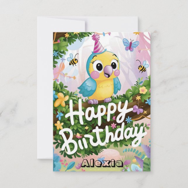 Enchanted Dreamy Parrot Digital Birthday Card (Front)