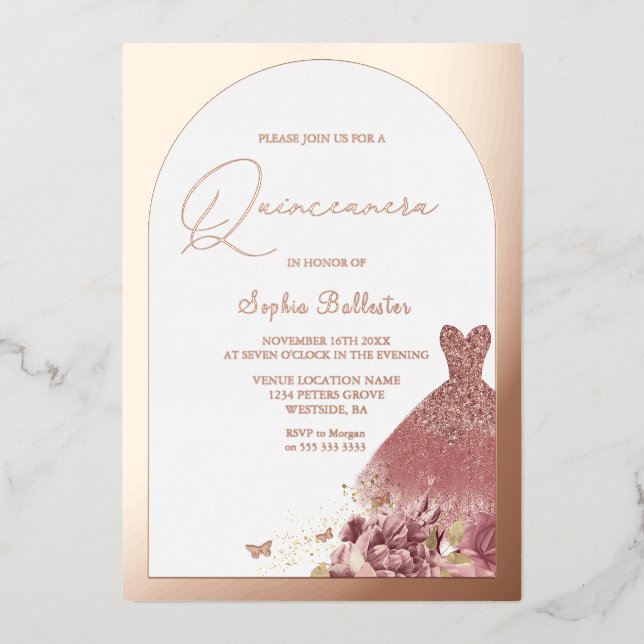 Enchanted Dress Blush Floral Quinceanera Rose Gold (Front)