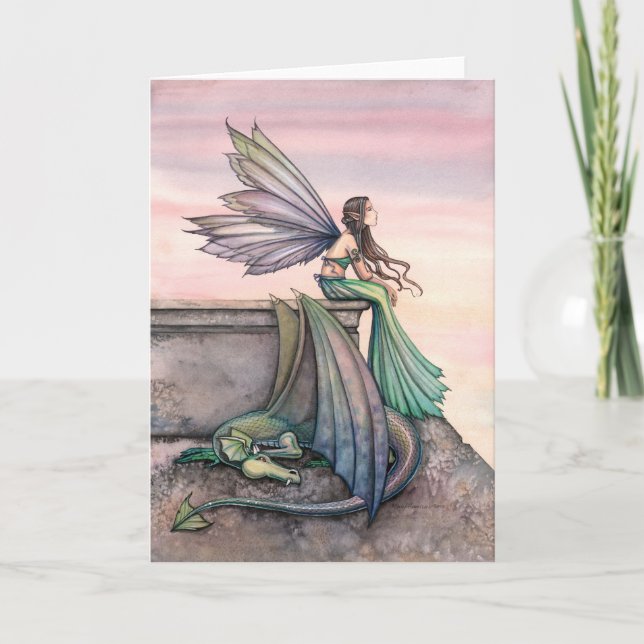 Enchanted Dusk Fairy Dragon Greeting Card (Front)