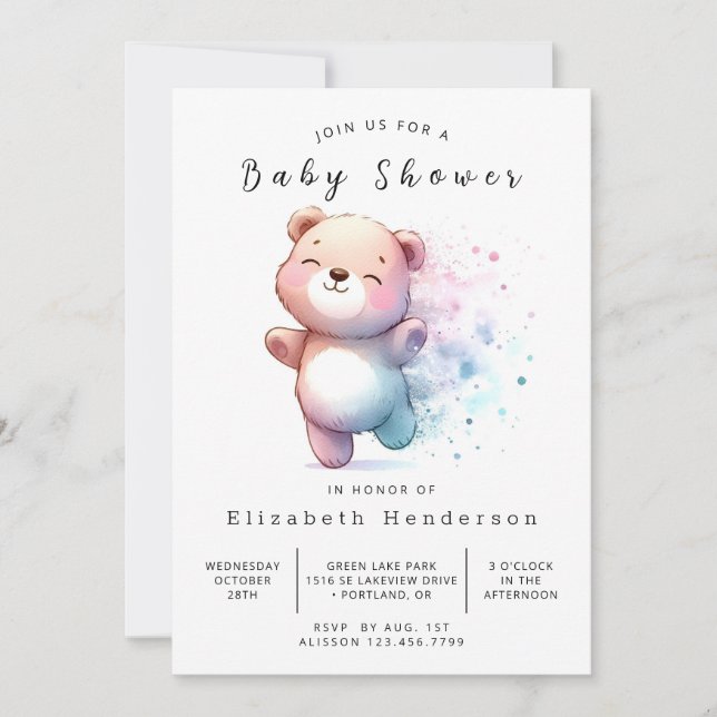 Enchanted Editable Bear Baby Shower Invitation (Front)