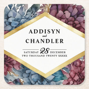Enchanted Elegance Jewel-Toned Floral Wedding Square Paper Coaster