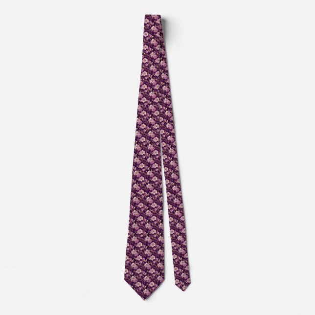 Enchanted Elegance Purple Aubergine Floral Necktie (Front)