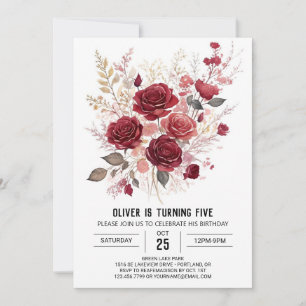 Enchanted Elegant Burgundy Floral Birthday Invitation