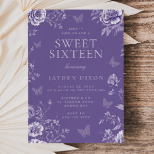 Enchanted Elegant Purple Floral Sweet 16 Party Invitation