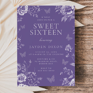 Enchanted Elegant Purple Floral Sweet 16 Party Invitation