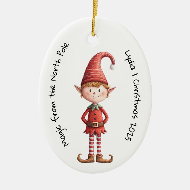 Enchanted Elf | North Pole Christmas Magic Ceramic Tree Decoration (Front)