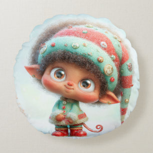 Enchanted Elf North Pole Christmas Magic Round Cushion