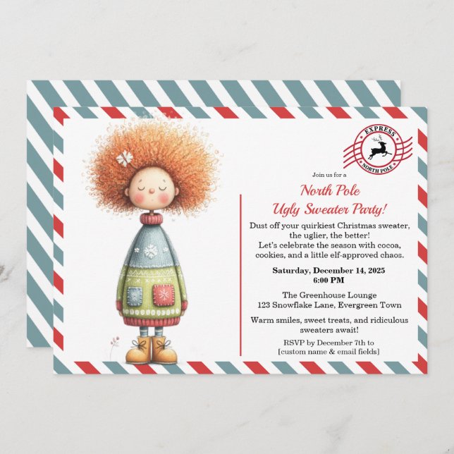 Enchanted Elf | North Pole Ugly Sweater Party  Invitation (Front/Back)